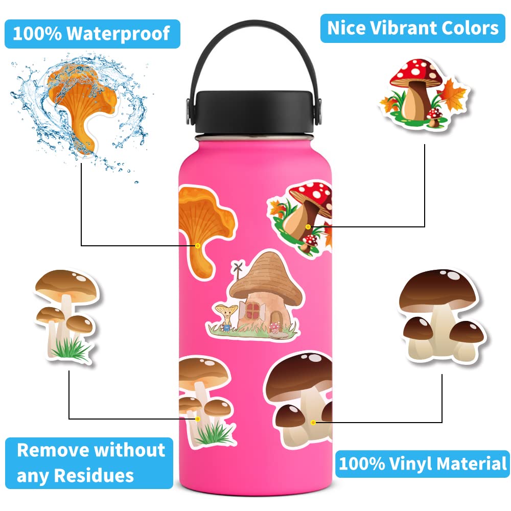 200 Pcs Cute Mushroom Stickers Pack,Vinyl Mushroom Stickers,Waterproof Vinyl Stickers For Water Bottle, Srapbook, Laptop, Phone