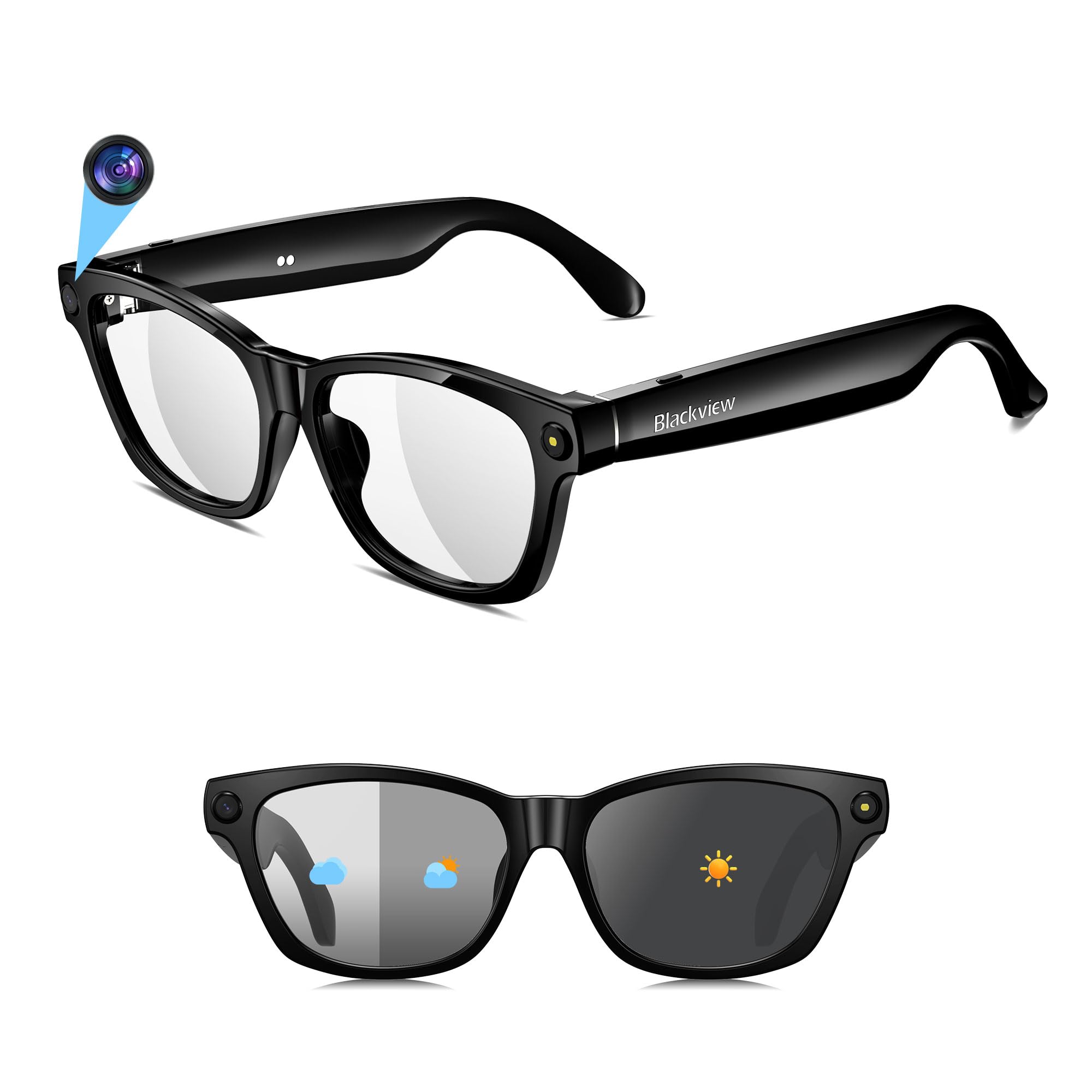 Blackview AI Smart Glasses with Camera, BT Call/Photo/4K HD Video Recording Glasses with Real-Time Translation, AI Voice Assista