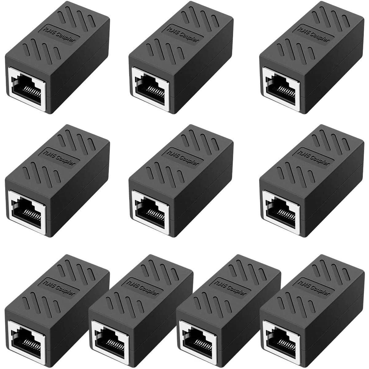 Azduou Rj45 Inline Coupler,Rj45 Coupler, Network Coupler, For Cat7/Cat6/Cat5E/Cat5 Ethernet Cable Extender Connector   Female To Female, Black 10 Pack