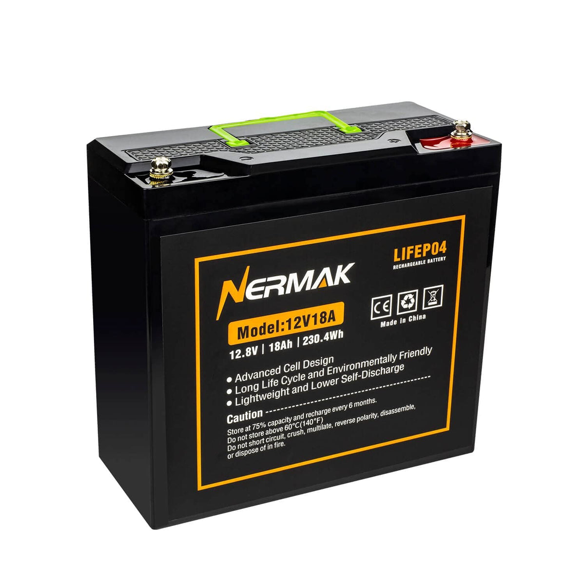 Nermak 12V 18Ah Lithium Lifepo4 Deep Cycle Battery, 2000+ Cycles Lithium Iron Phosphate Rechargeable Battery For Solar Power, Up