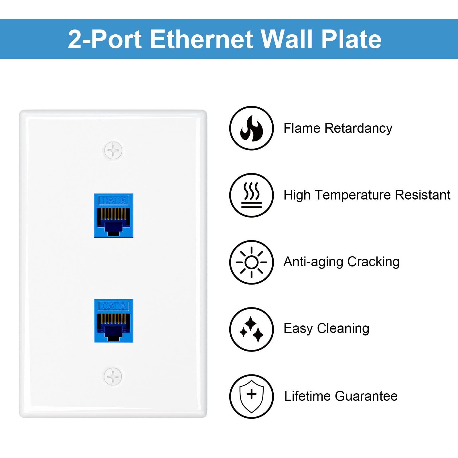Iwillink (2 Pack) 2 Port Ethernet Wall Plate, Keystone Jack Wall Plate With Rj45 Keystone Inline Coupler Insert, Female To Femal