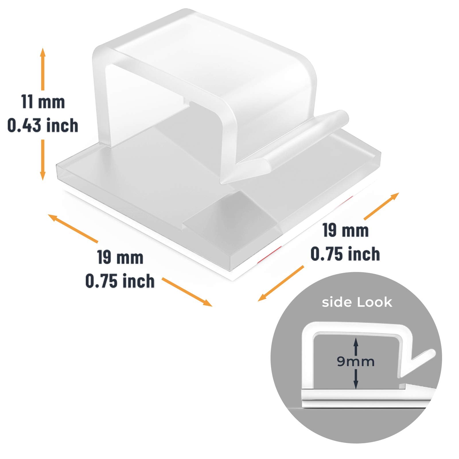 XIAOXI R Shape Self-Adhesive Cable Clips 40 Pcs Clear Wire Management Holder for TV PC Cords