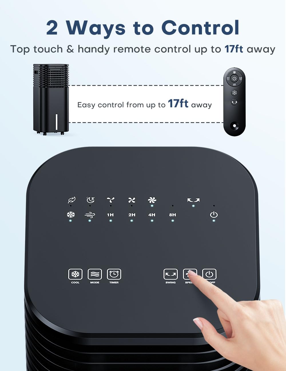 Temeike 4 In 1 Portable Air Conditioners, Evaporative Air Cooler W/ 4 Modes & 3 Speeds, 15H Timer For Smart Auto Off, 2 Gal Tank