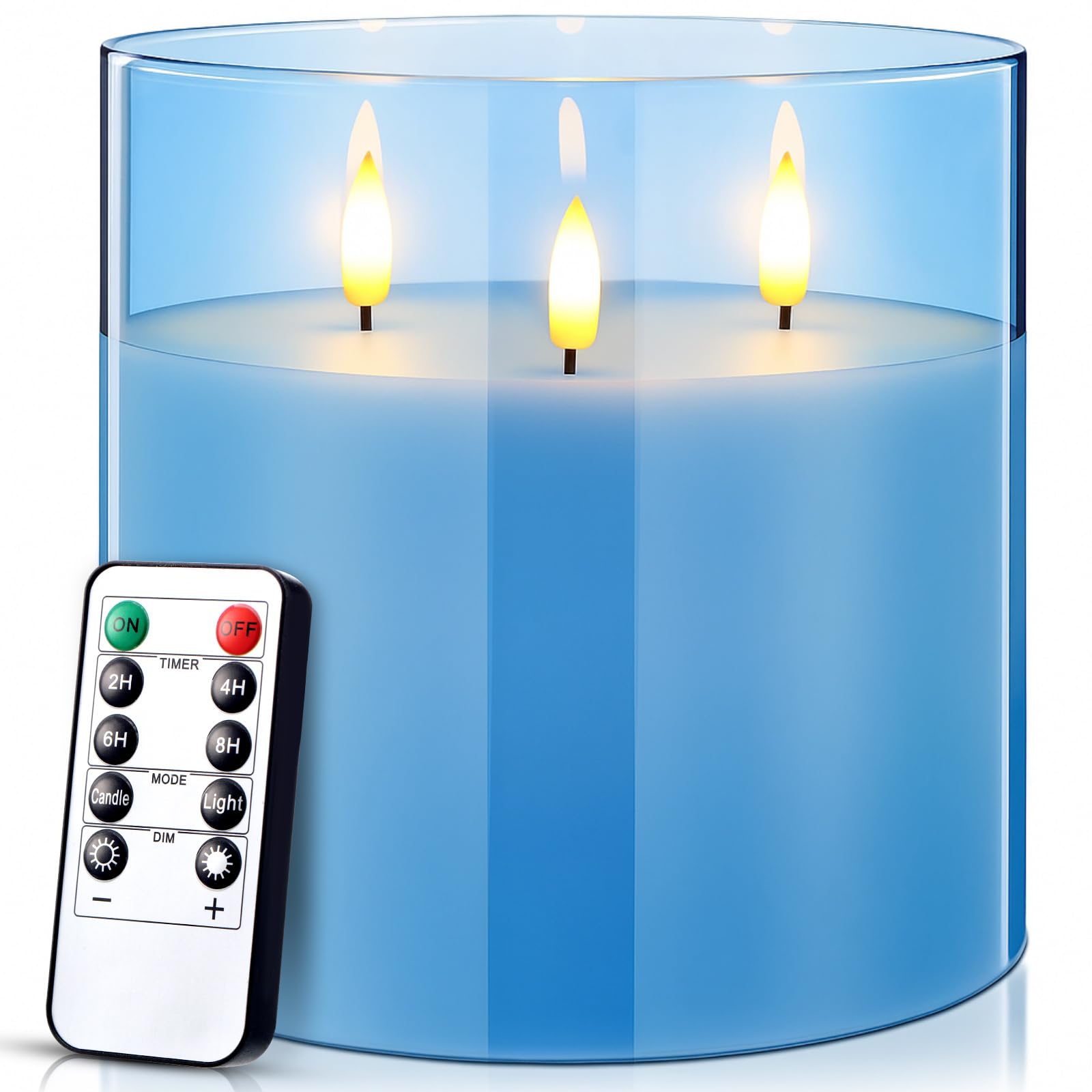 Retisee 6 x 6 Extra Large Flameless Candles, 3 Wick Glass Large Candles with Remote Control and Timer Function, Real Wax LED