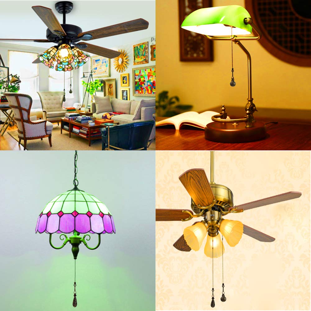 Hyamass 2Pcs 12Inch Vintage Hollow Out Charm Pendant Ceiling Fan Danglers Fan Pulls Chain Extender With Ball Chain Connector(Bro