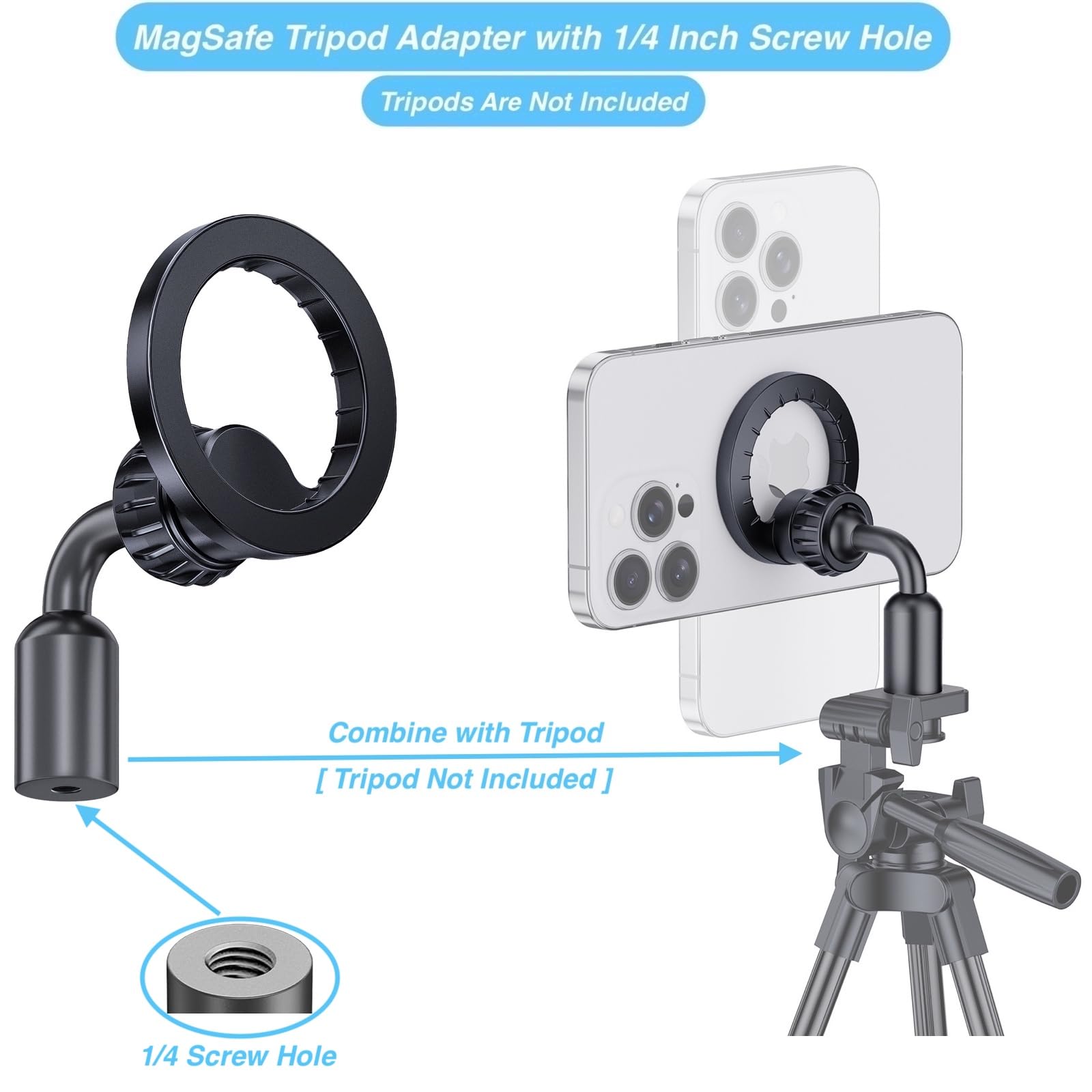 Armolabx Magnetic Tripod Mount Holder Adapter For Magsafe [Upgraded Metal], Iphone Tripod Mount Adapter With 1/4    Screw Hole,