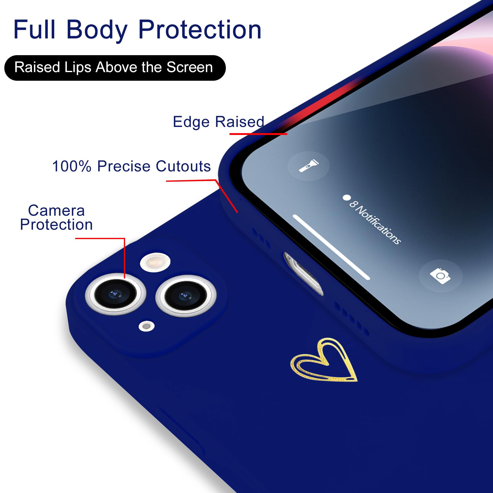 Wirvyuer For Iphone 14 Case Cute Heart Pattern Soft Shockproof Slim Protective Silicone Phone Case Cover For Women Girls, Klein