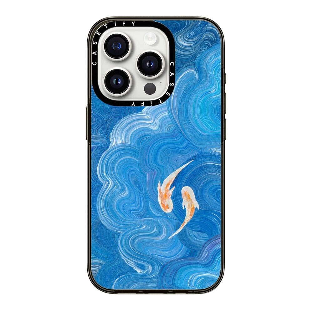 Casetify Compact Iphone 15 Pro Case [2X Military Grade Drop Tested / 4Ft Drop Protection]   Two Little Koi   Clear Black
