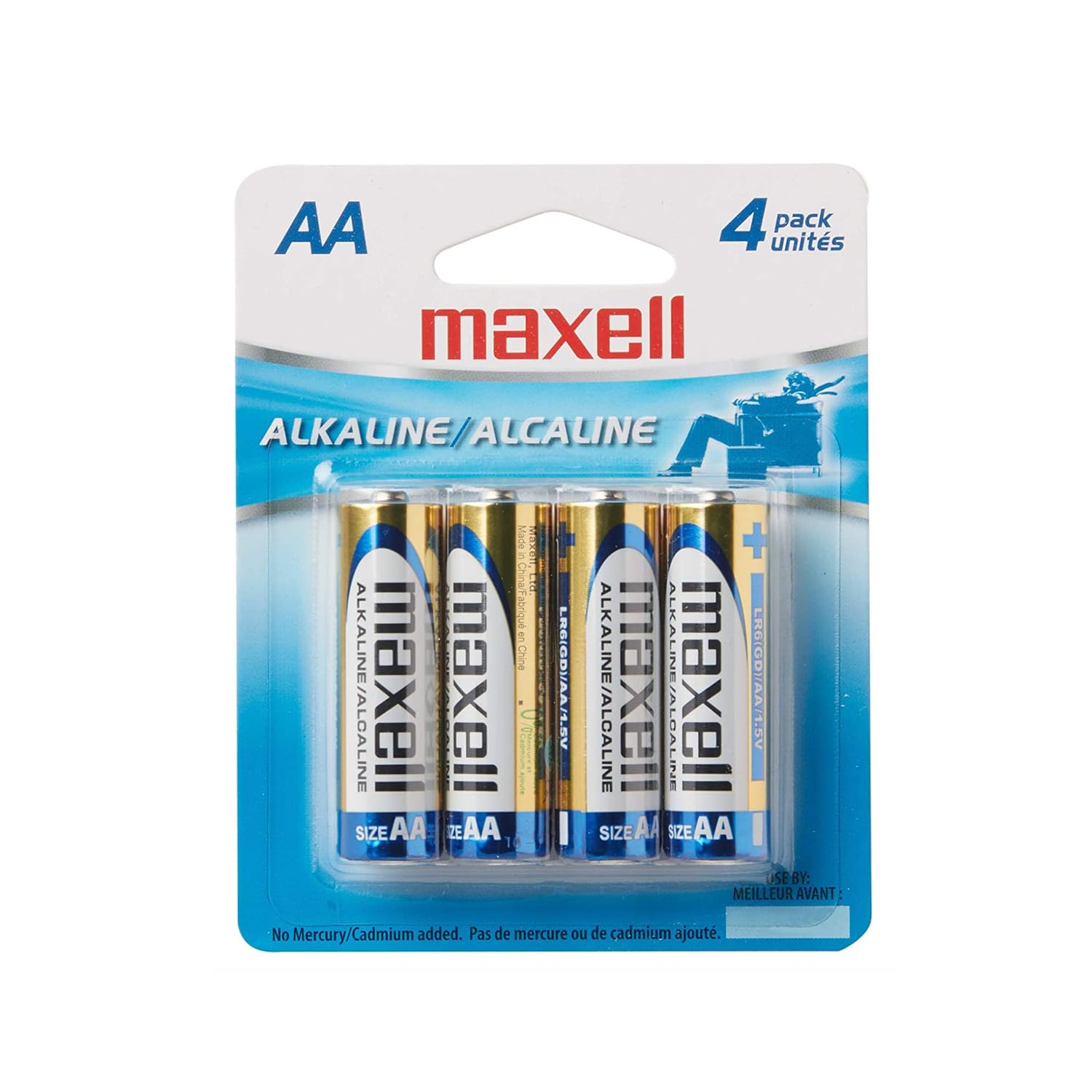 Maxell 723465 AA Alkaline Batteries 1.5V Long-Lasting Mercury-Free 4 Pack