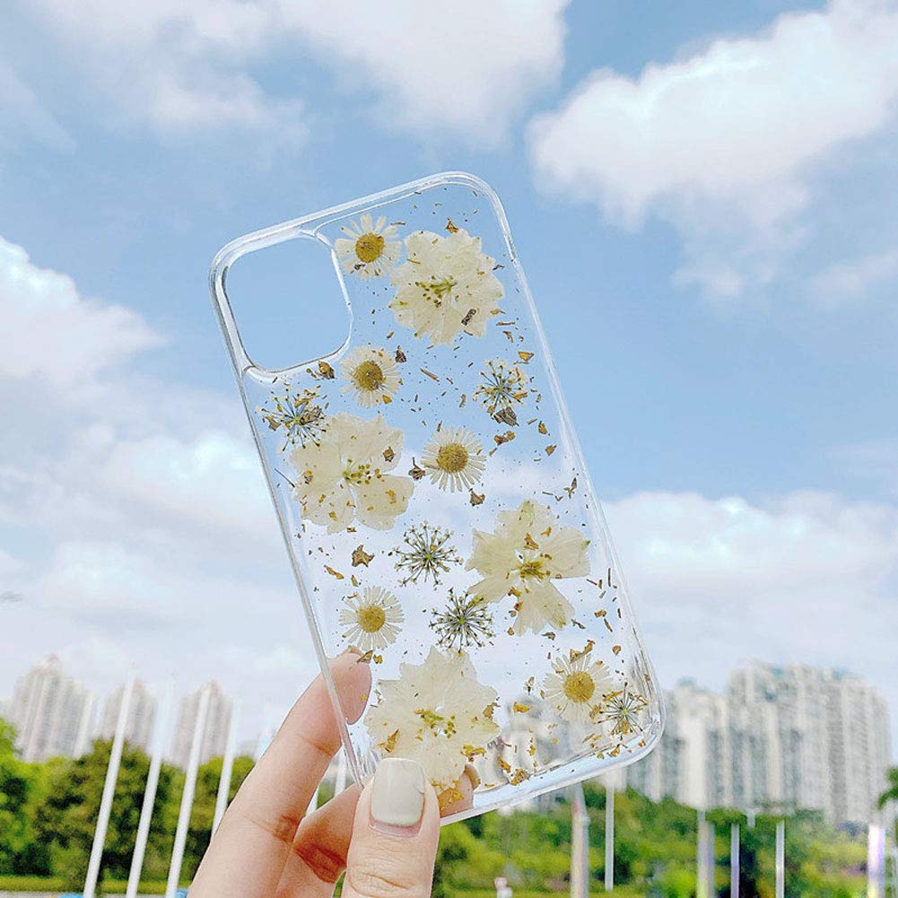 Abbery Designed For Iphone 11 Pressed Flower Case Cute Bling Glitter Sparkle Clear With Design Soft Silicone Tpu Rubber Dried Re