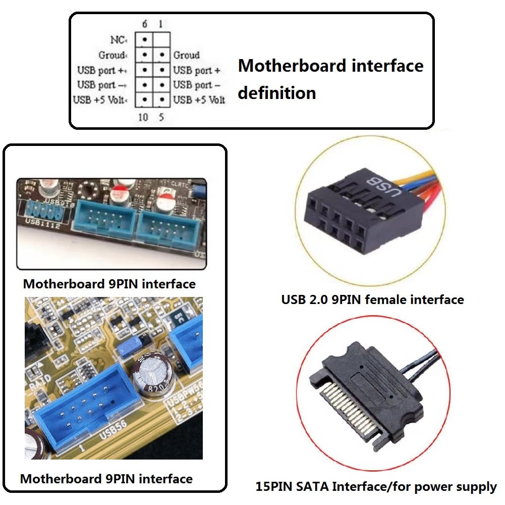 Hoxibsl Internal Usb 2.0 Hub Header Splitter With Sata Powered Cable,4 Ports Motherboard Extension Splitter For Wifi Receiver, F