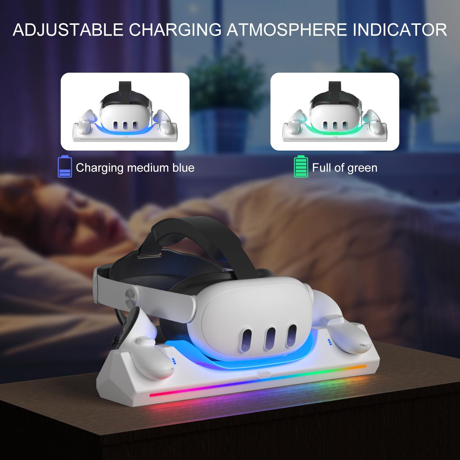 Eslick Charging Station For Oculus Quest 3S/ Quest 3 Accessories, 30W Fast Adapter Charging Dock With Led Indicator, Includes 2