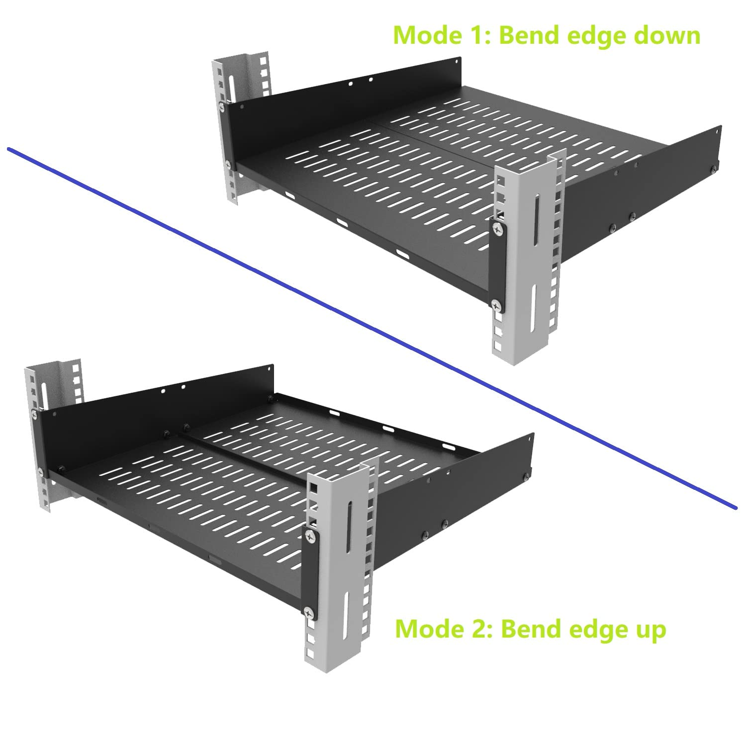 Jingchengmei 2U 19 Inch Universal Vented Rack Mount Cantilever Server Rack Shelf 16 Inch Deep  Disassembled Black (2U16Ind)