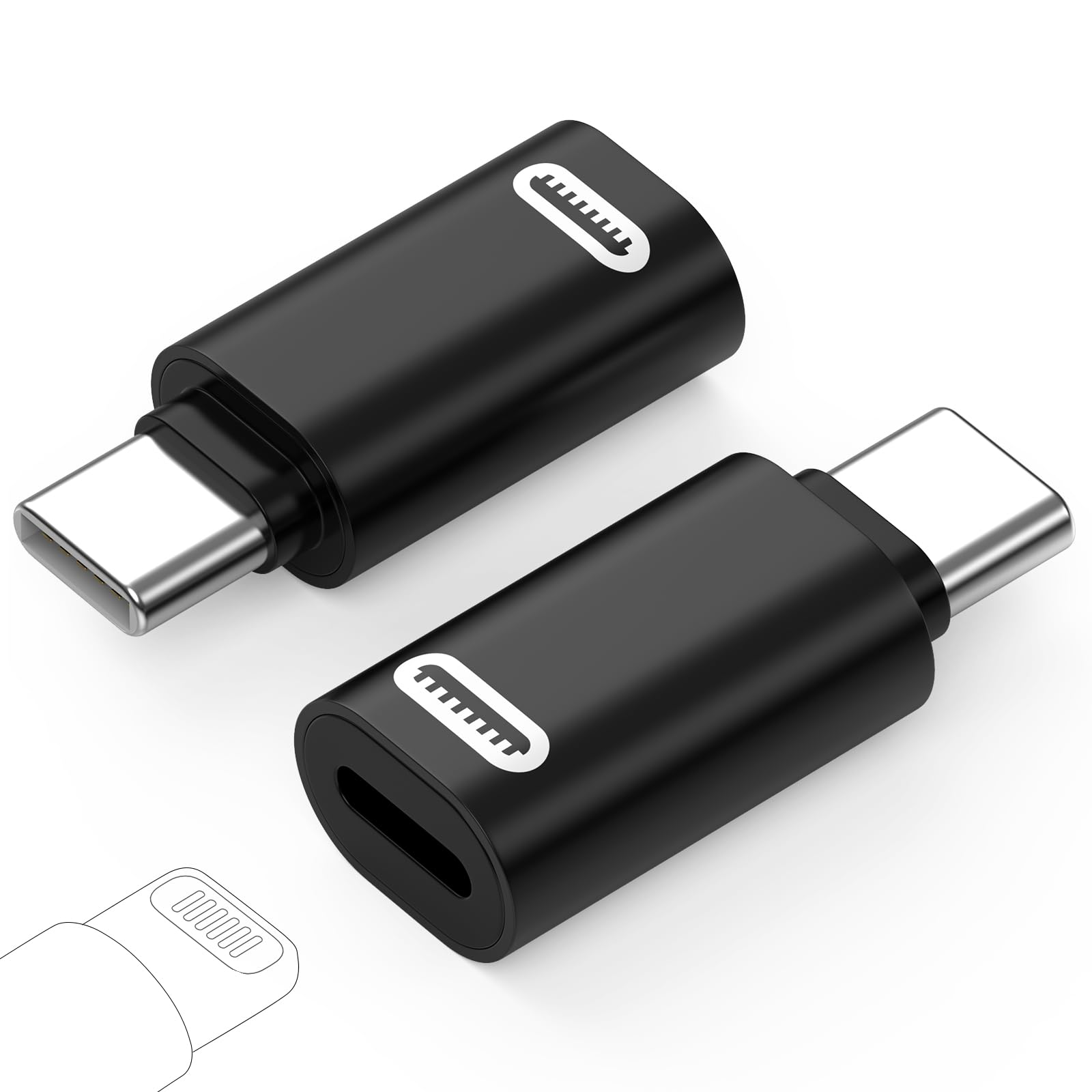 MoKo Lightning Female to USB C Male Adapter, 2Pack USB C to Lightning Adapter for iPhone 15/16 Pro/16 Pro Max/Plus,Galaxy S24, iPad Pro/Air,for Fast Charging/Data Transfer, Not for Audio/OTG, Black PD
