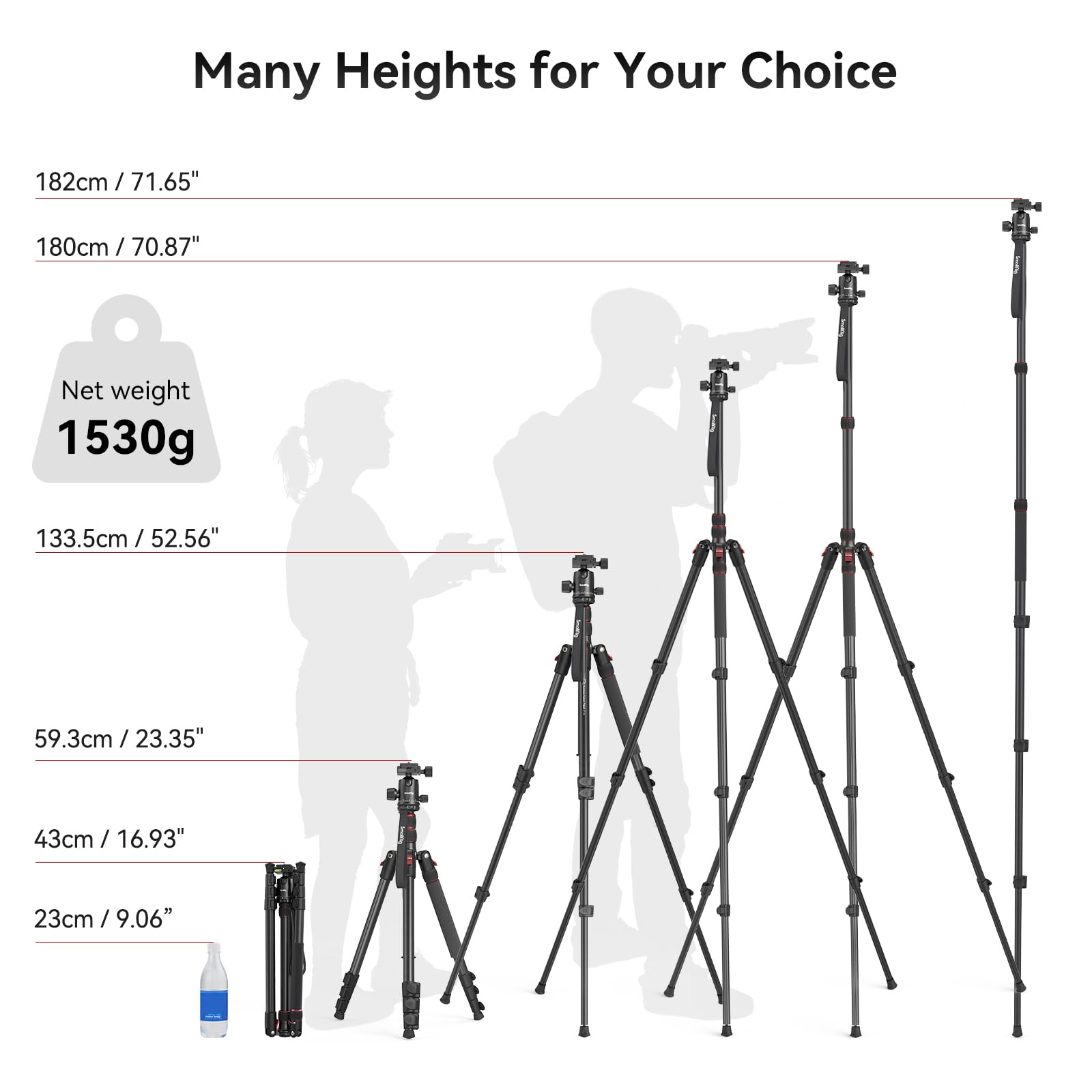 Smallrig Ct-10 Camera Tripod, 71 Foldable Aluminum Tripod & Monopod, 360Ball Head Detachable, Payload 33Lb, Adjustable Height Fr