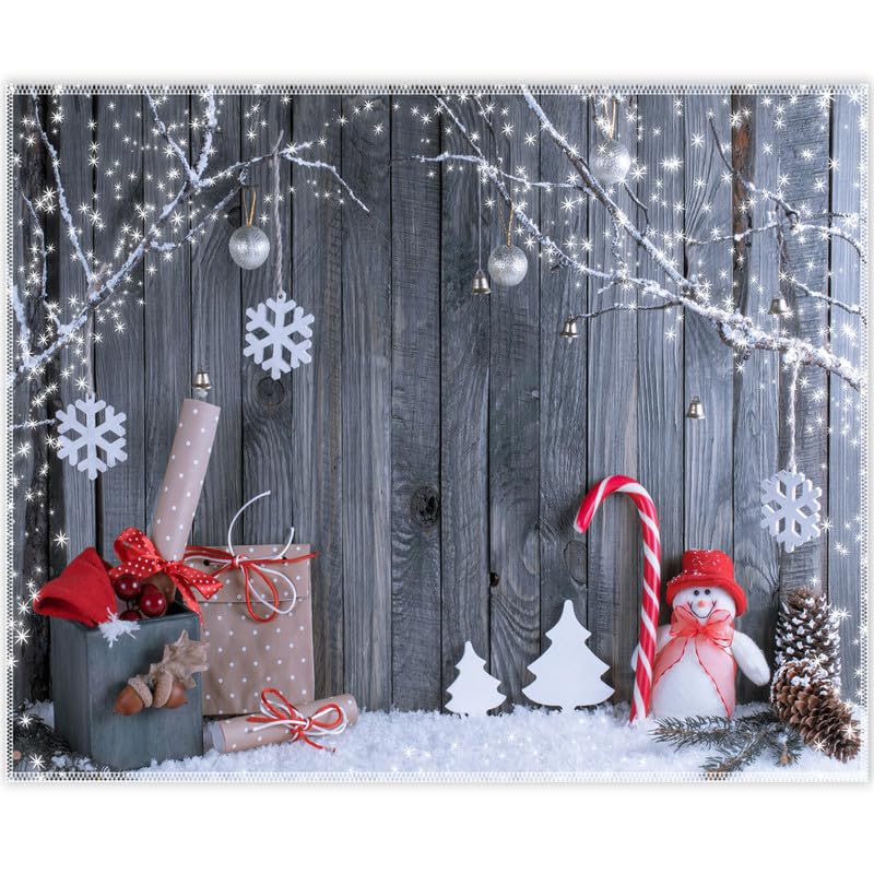 Zthmoe 10X8Ft Polyester Christmas Photography Backdrop Winter Snowman Santa Gift Wood Background Xmas Eve Holiday Party Decorati