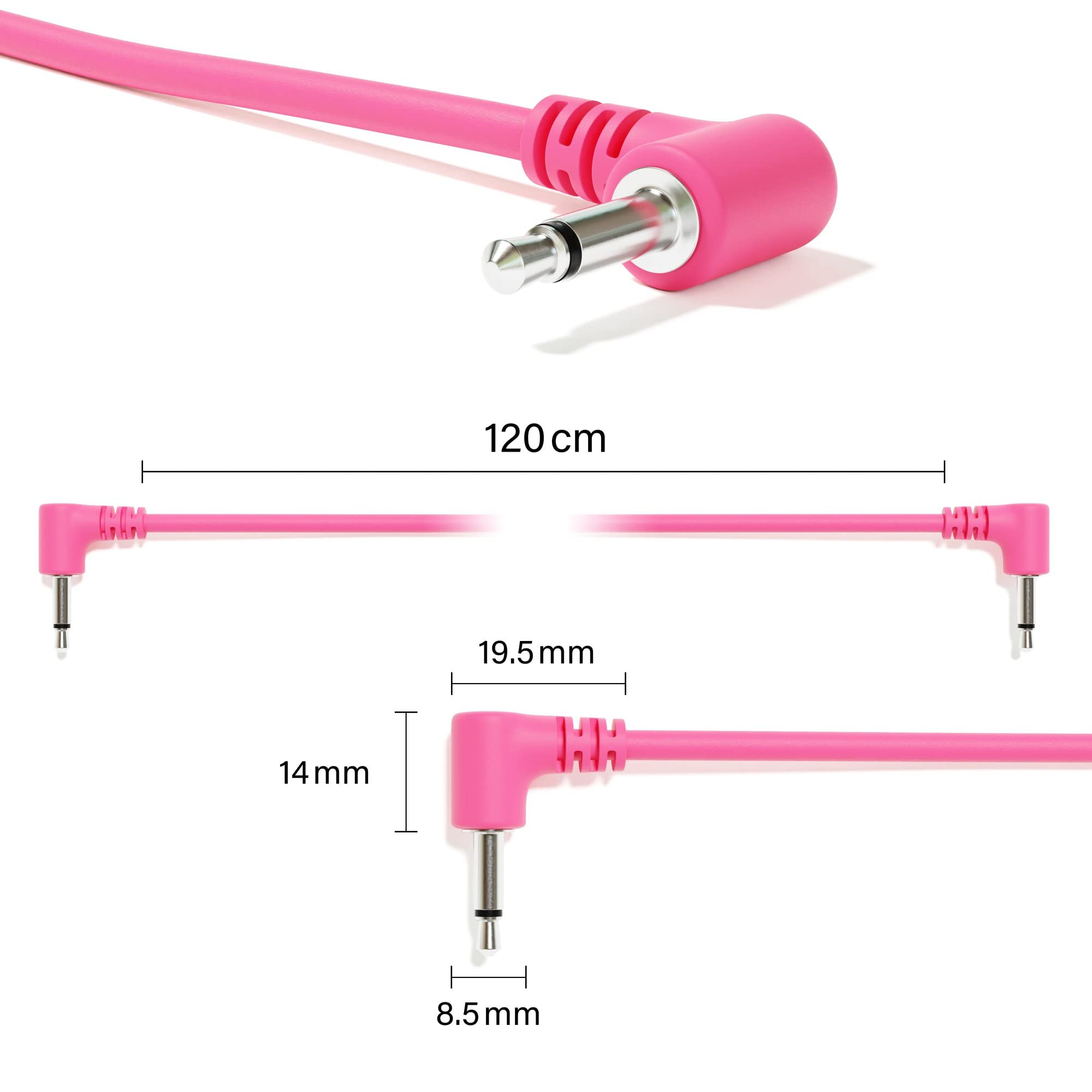 Excelvalley - 5-Pack - Right Angle Mono Modular Patch Cables - 3.5Mm 1/8 Eurorack Synthesizer [Pink | 20 Cm - 7.87]