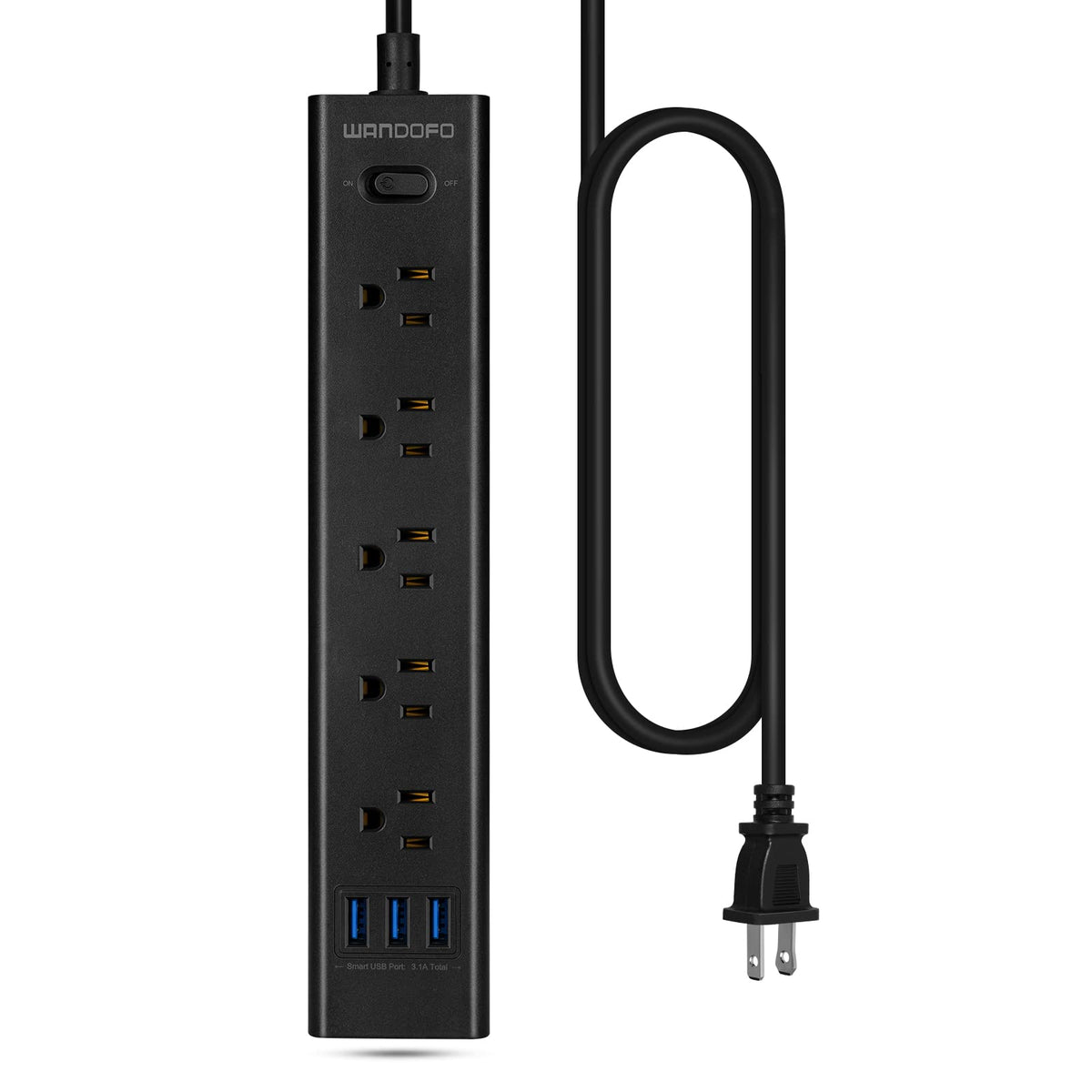 Wandofo 2 Prong Power Strip, 5 Ft Extension Cord Surge Protector, 5 Outlets And 3 Usb, 13A/1625W, Polarized Two Prong To Three P