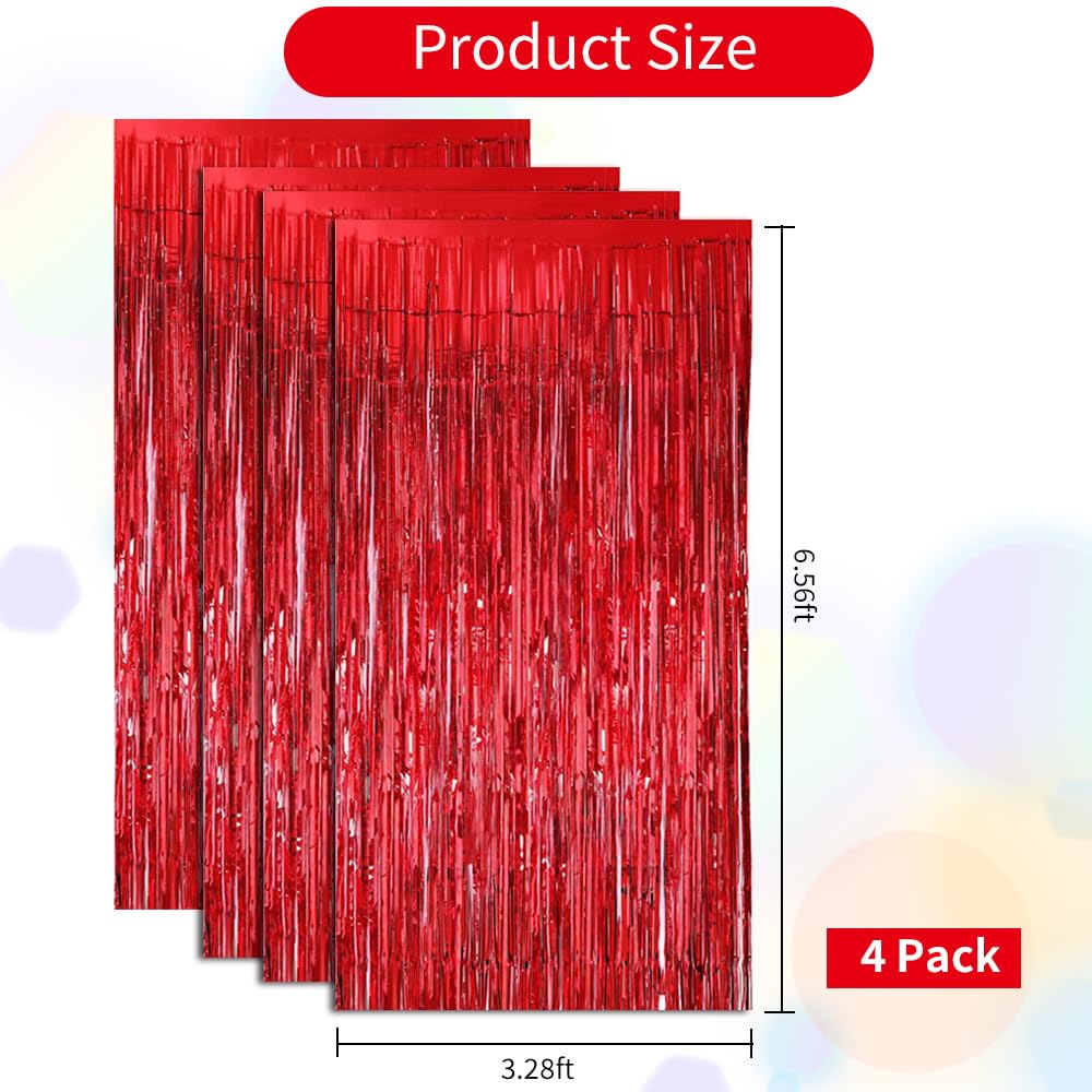 Beishida 4 Pcs Red Door Streamers Tinsel Curtain Party Streamers Backdrop Fringe Foil Wall Background For Birthday Valentine'S D