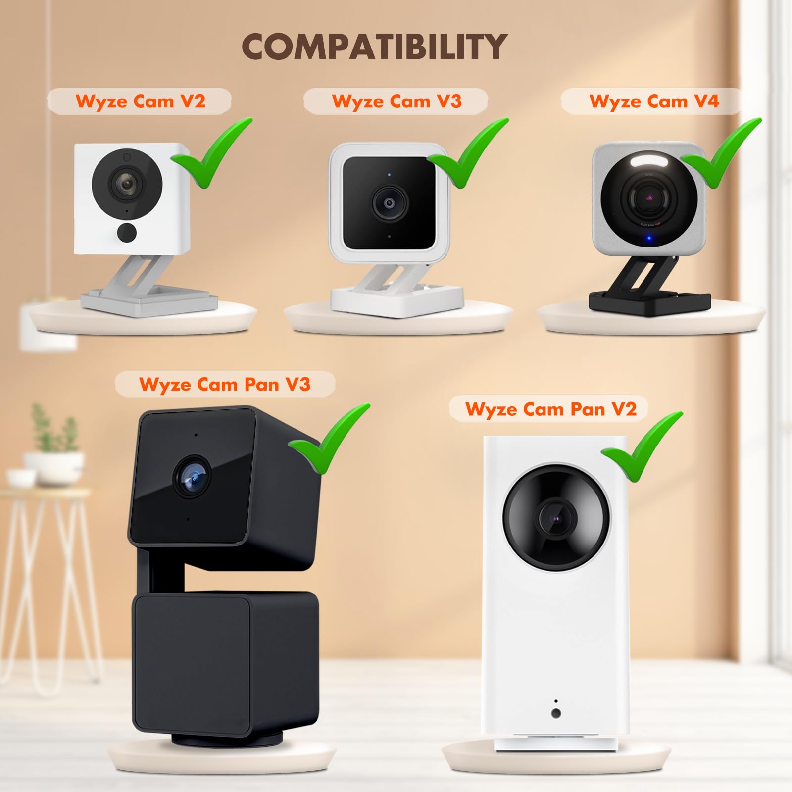 2Pack Corner Wall Mount Bracket For Wyze Cam Pan V3/V2, Wyze Cam V4/V3/V2, Max Cover Both Sides Of The House 300 Degrees Reduce