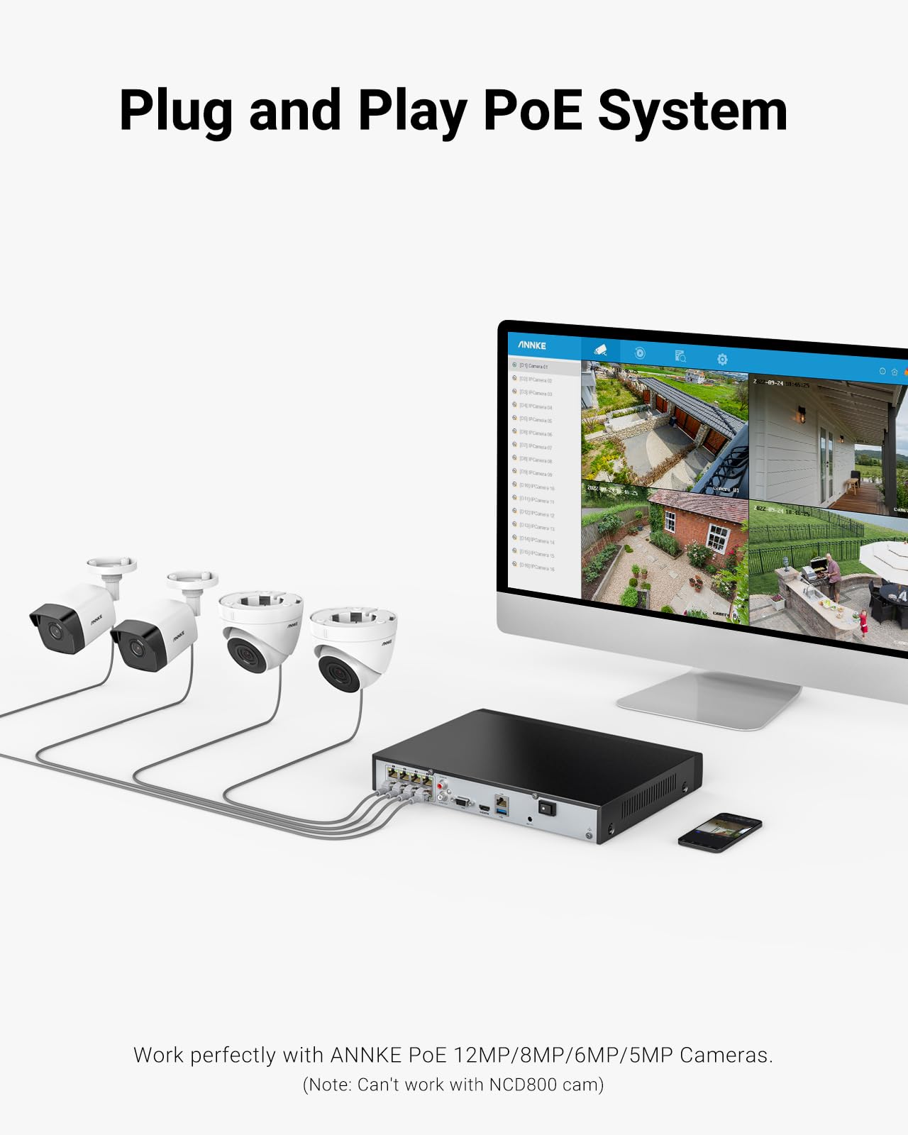 Annke 12Mp 8Ch Nvr For Poe Home Security Camera System, H.265+, With Ai Motion Detection, Works With 8 X Ip Cams, Supports Up To 8Tb Hdd, Rtsp, Alexa, 24/7 Recording (Hdd Not Included)