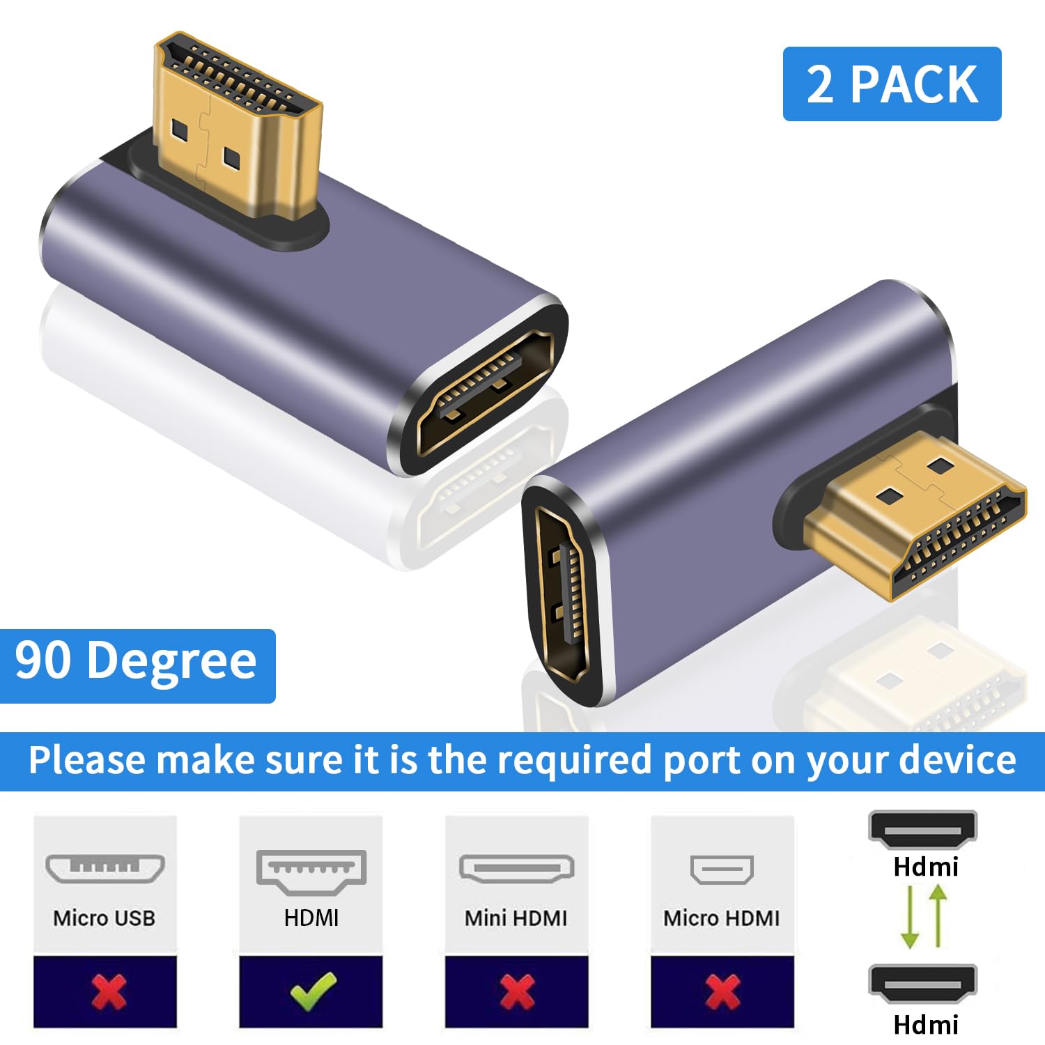 Poyiccot 8K Hdmi 90 Degree Adapter, Left Angle Hdmi Adapter, 48Gbps Hdmi Male To Female Adapter, Hdmi 2.1 Extender With Led Ligh