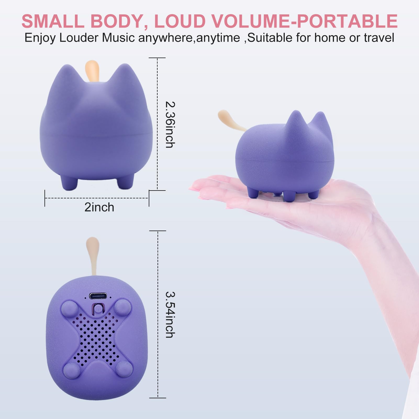 Svemei Small Bluetooth Speaker, Cute Cat Mini Wireless Speakers With Loud Stereo Sound, Built In Mic, Super Bass, Dual Pairing,