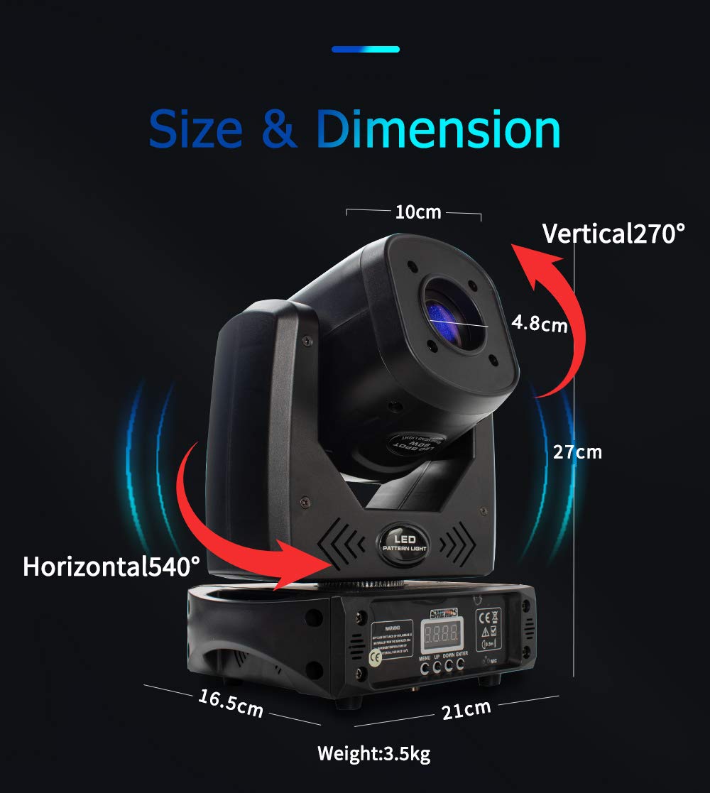 Shehds Moving Head Light Led 80W Spotlights With 8 Colors 8 Gobos Dj Lights 3 Facet Rotatable Prism Electronic Focus Sound Activ