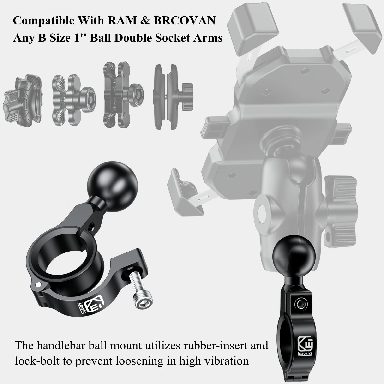 Brcovan 10 Pack, Aluminum Alloy Handlebar Mount Base With 1'' Tpu Ball For Round Rail Diameter 0.5'' 0.87'' 1'' 1.26'', Compatib