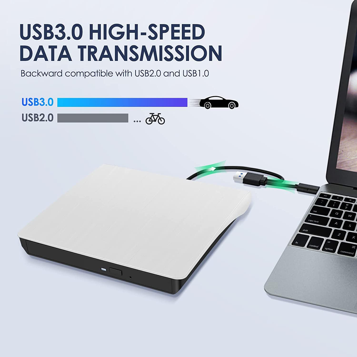 Hcsunfly External Cd/Dvd Drive For Laptop, Type C Cd/Dvd Player Usb 3.0 Portable Burner Writer Reader Compatible With Mac Macboo
