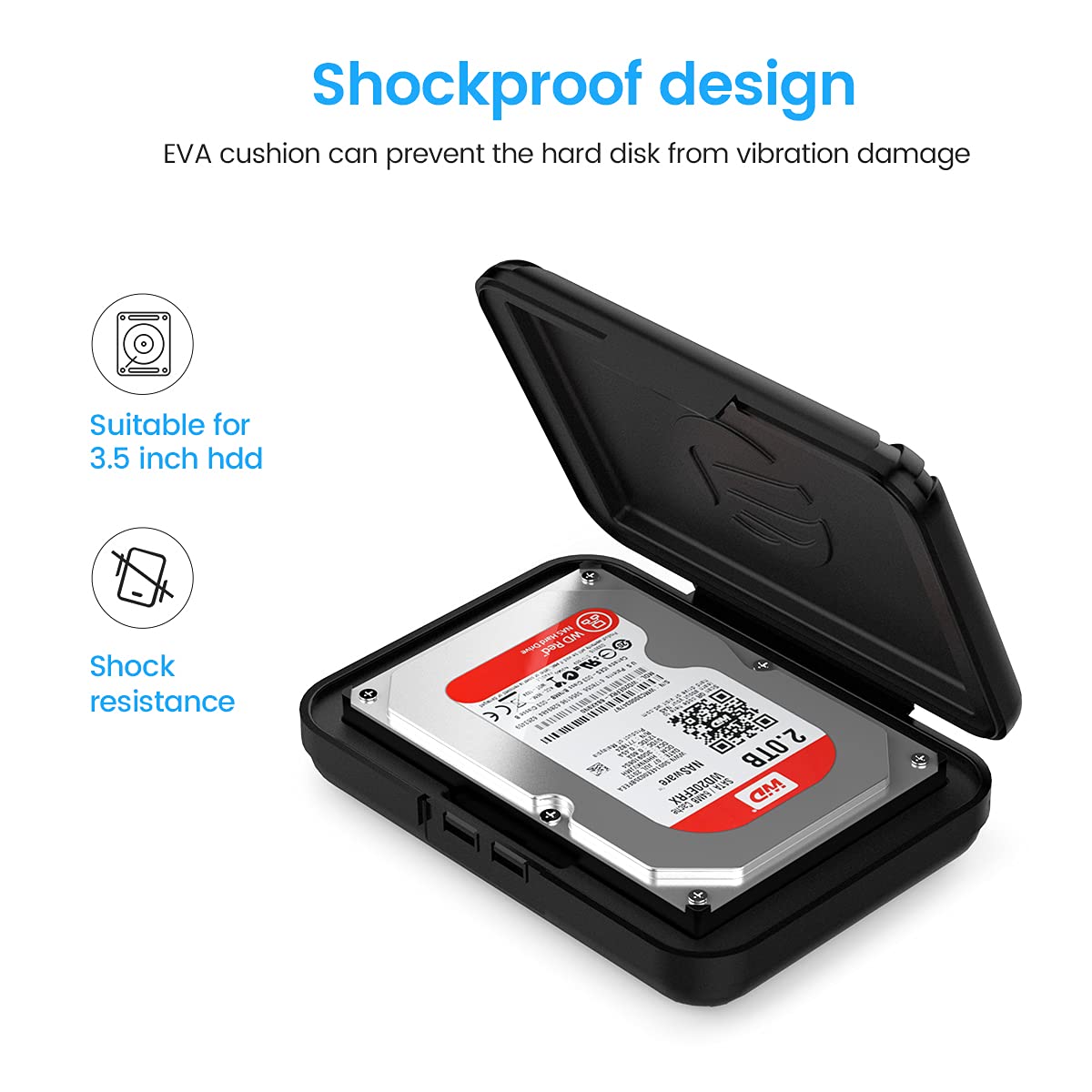 ORICO Hard Drive Case 3.5 inch HDD Storage Carrying Case Anti Static and Shockproof External Hard Drive Portable Case, Compatible with WD, Seagate, Toshiba, Samsung, Hitachi, Crucial PHXBK