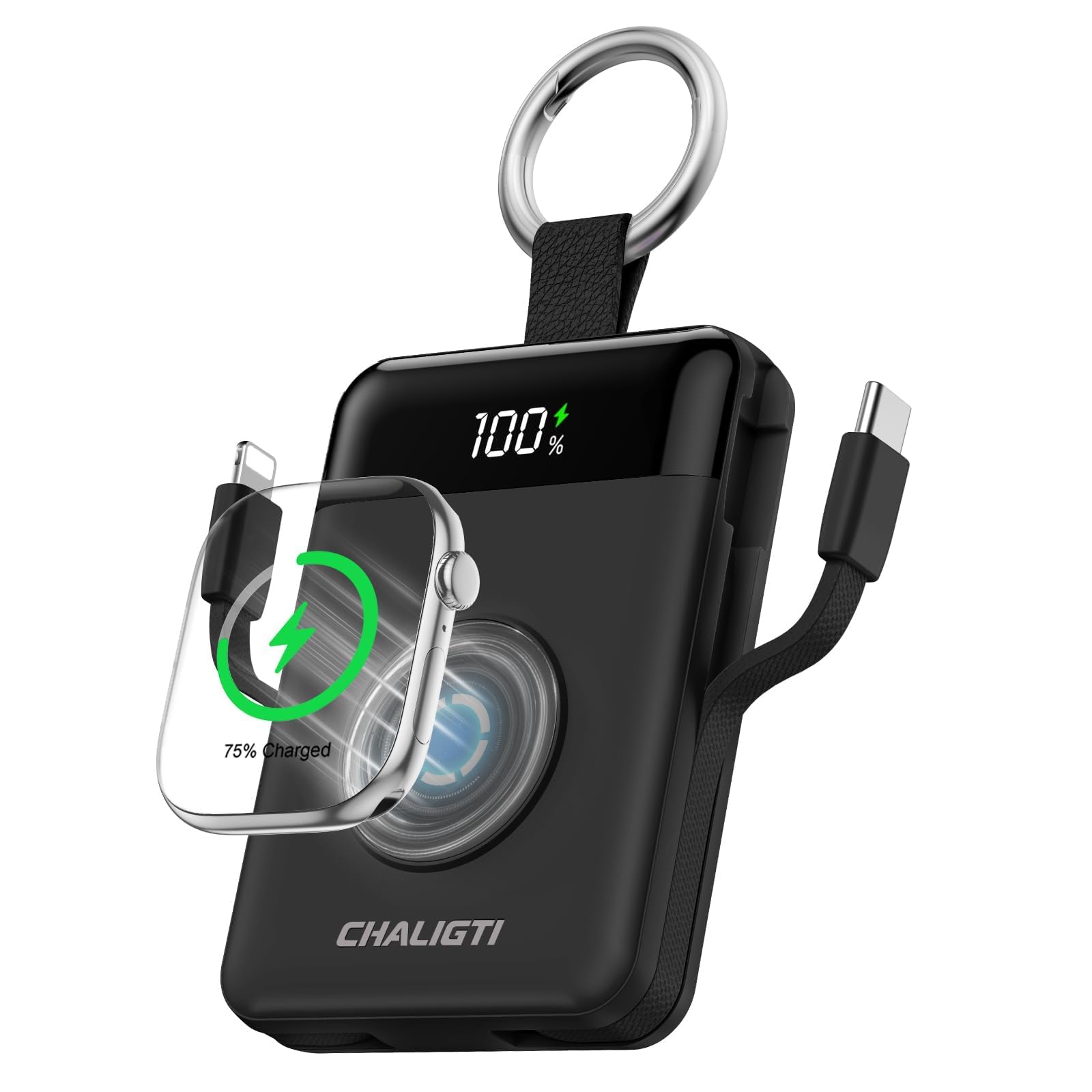 CHALIGTI 10000mAh Portable Charger,22.5W Power Bank&iWatch Charger,Black