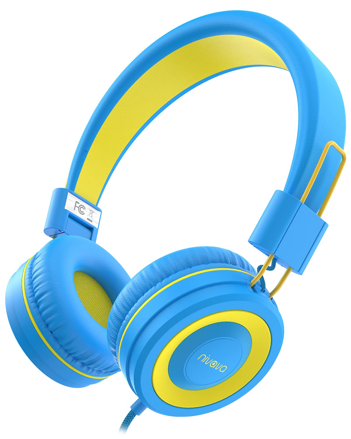 NIVAVA Kids Headphones, K8 Wired Headphones for Kids with Adjustable Headband, 3.5 MM Jack for School, Foldable On-Ear Headset for Girls Boys Kindle Tablet Cellphones Airplane Travel(Blue Yellow) -Like New