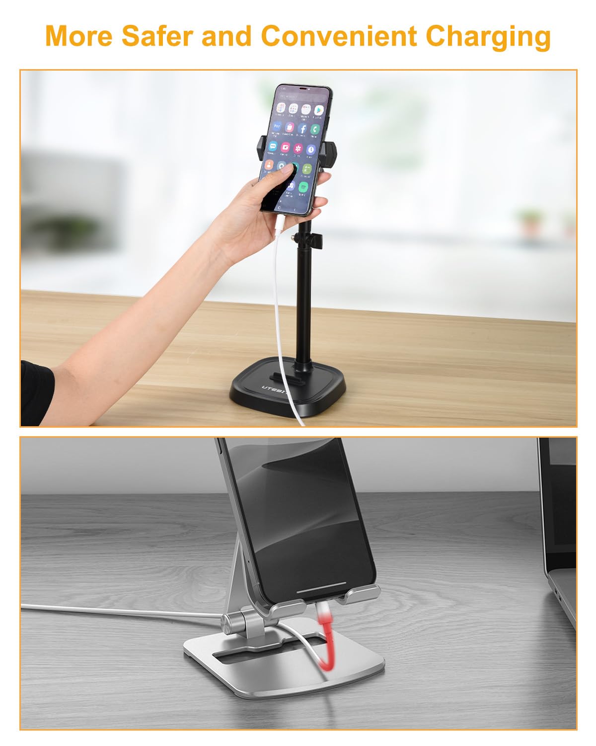 Utebit Cell Phone Stand, 6-15 Height Adjustable Rotating Cell Phone Holder For Desk, Retractable Cell Phone Stand,Tablet Stand H
