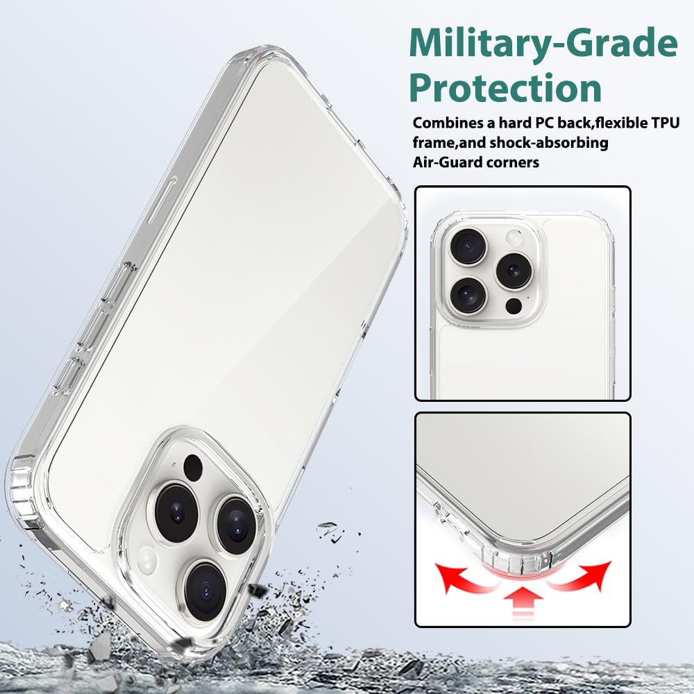 Pinlisheng Crystal Clear For Iphone 16 Pro Case [Military Grade Protection] Shockproof Protective Hard Back Slim Iphone 16 Pro P