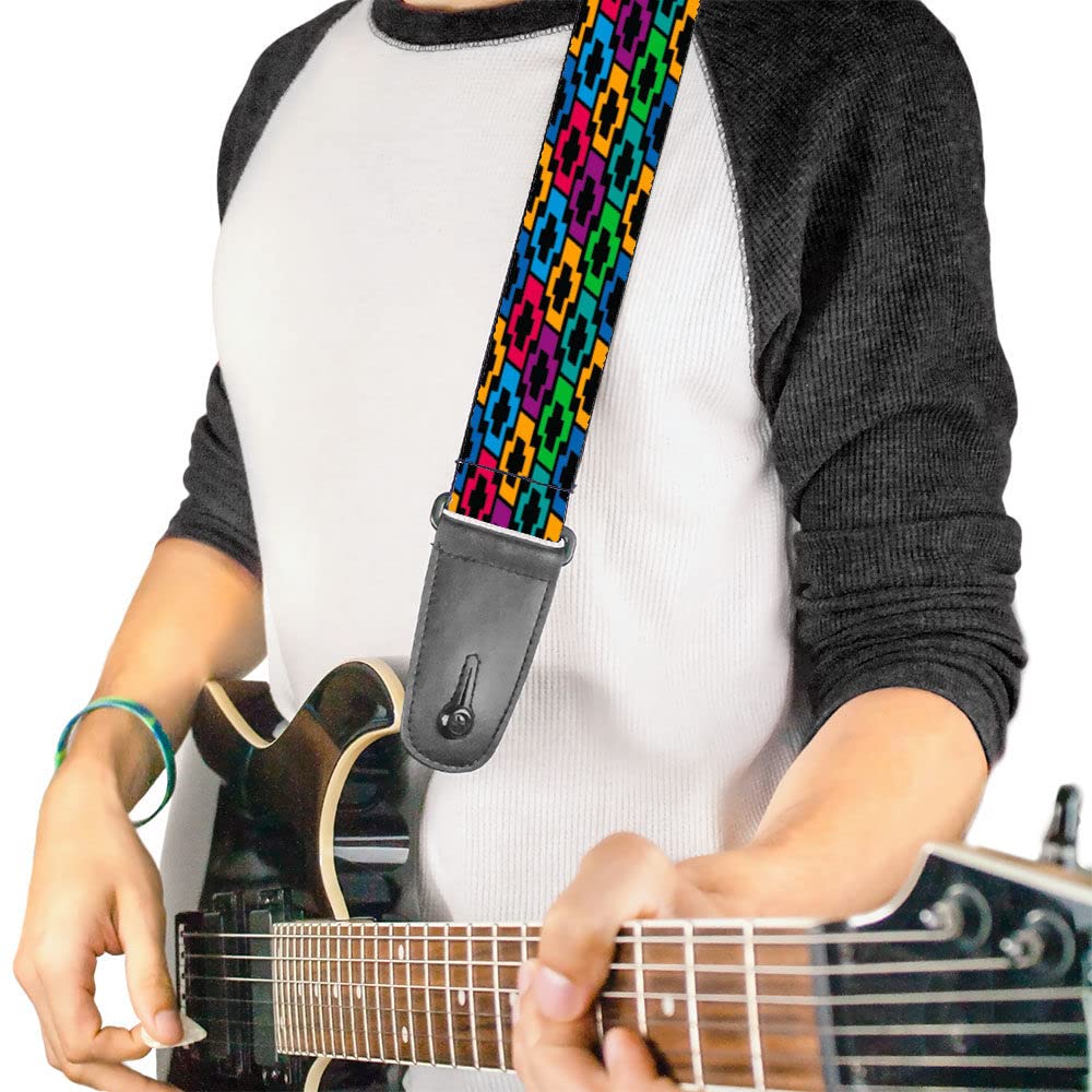 Gm General Motors Guitar Strap, Chevy Bowties Row Black Multi Color, 2 Inches Wide