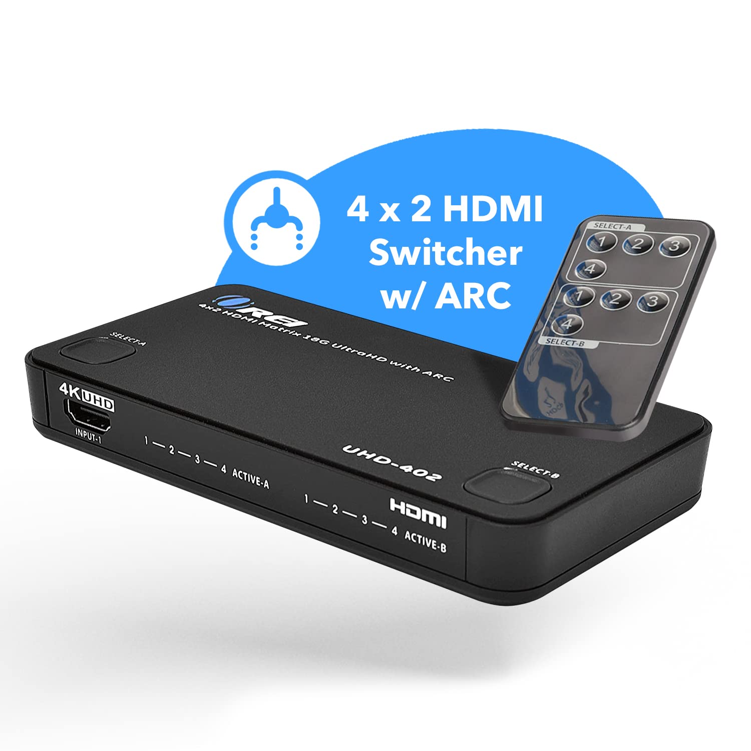 Orei 4K Hdmi Matrix Switch 4 X 2, Switcher 18G Ultrahd With Arc Supports Upto 4K @ 60Hz & 1080P Ir Remote Control   Full Matrix