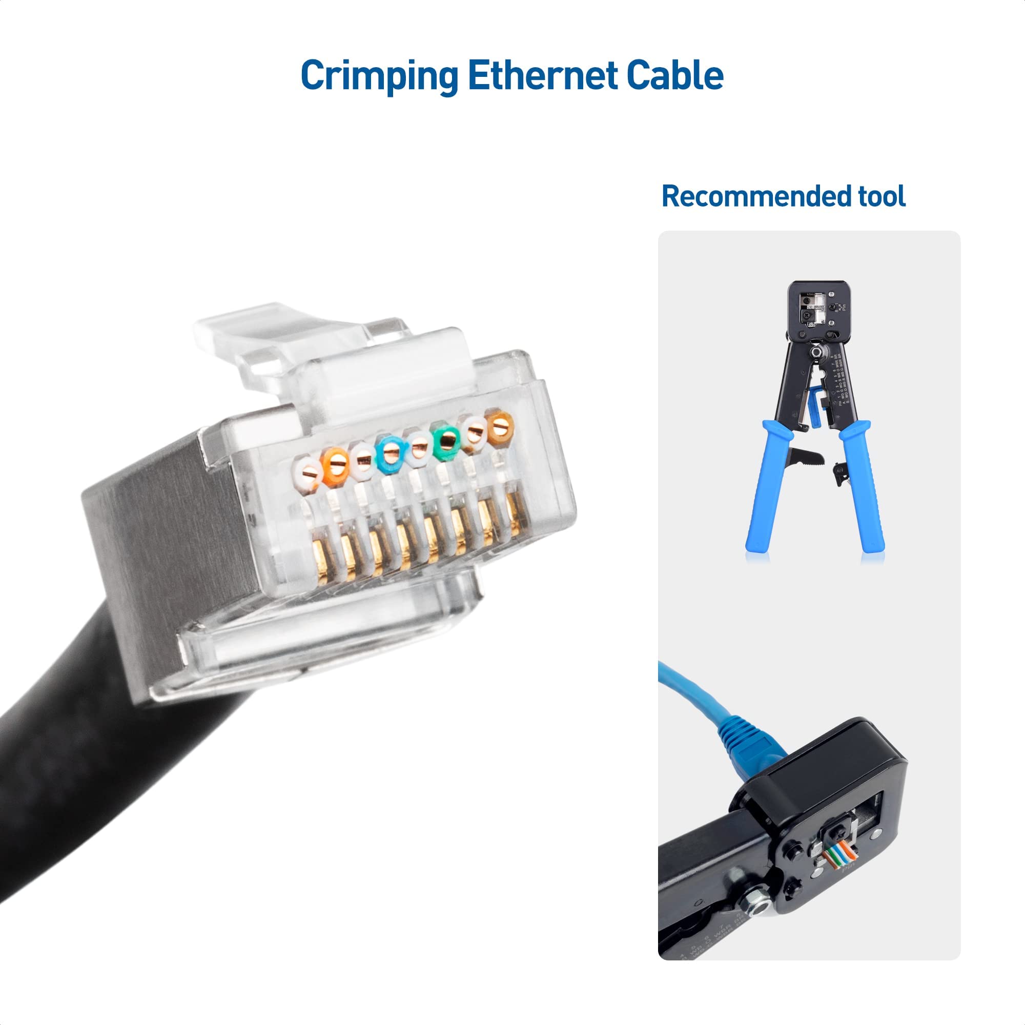 Cable Matters 100 Pack Cat 6A Shielded Pass Through RJ45 Connectors (Cat 6A Ends / Cat6A Connector / RJ45 Modular Plugs/Ethernet Plugs/Network Connector) for Solid or Stranded S/FTP Ethernet Cable