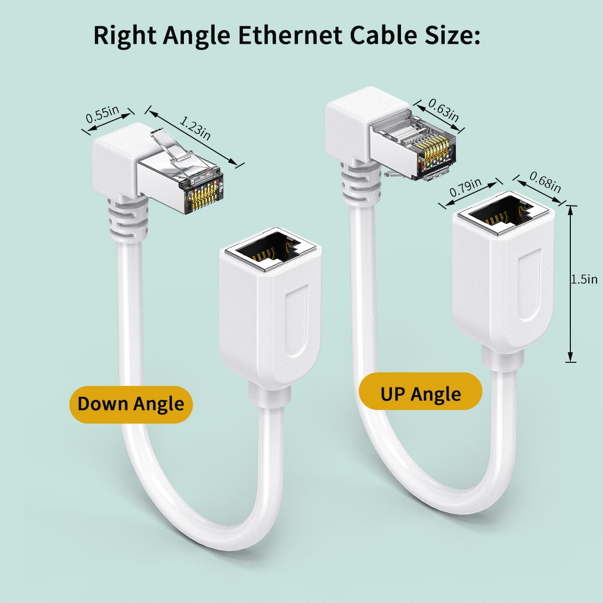 2Pack Cat6 Ethernet Extension Cable White 90 Degree Short Cat 6 Cable Extender Right Angle Up Angle, Rj45 Network Patch Cord Adapter