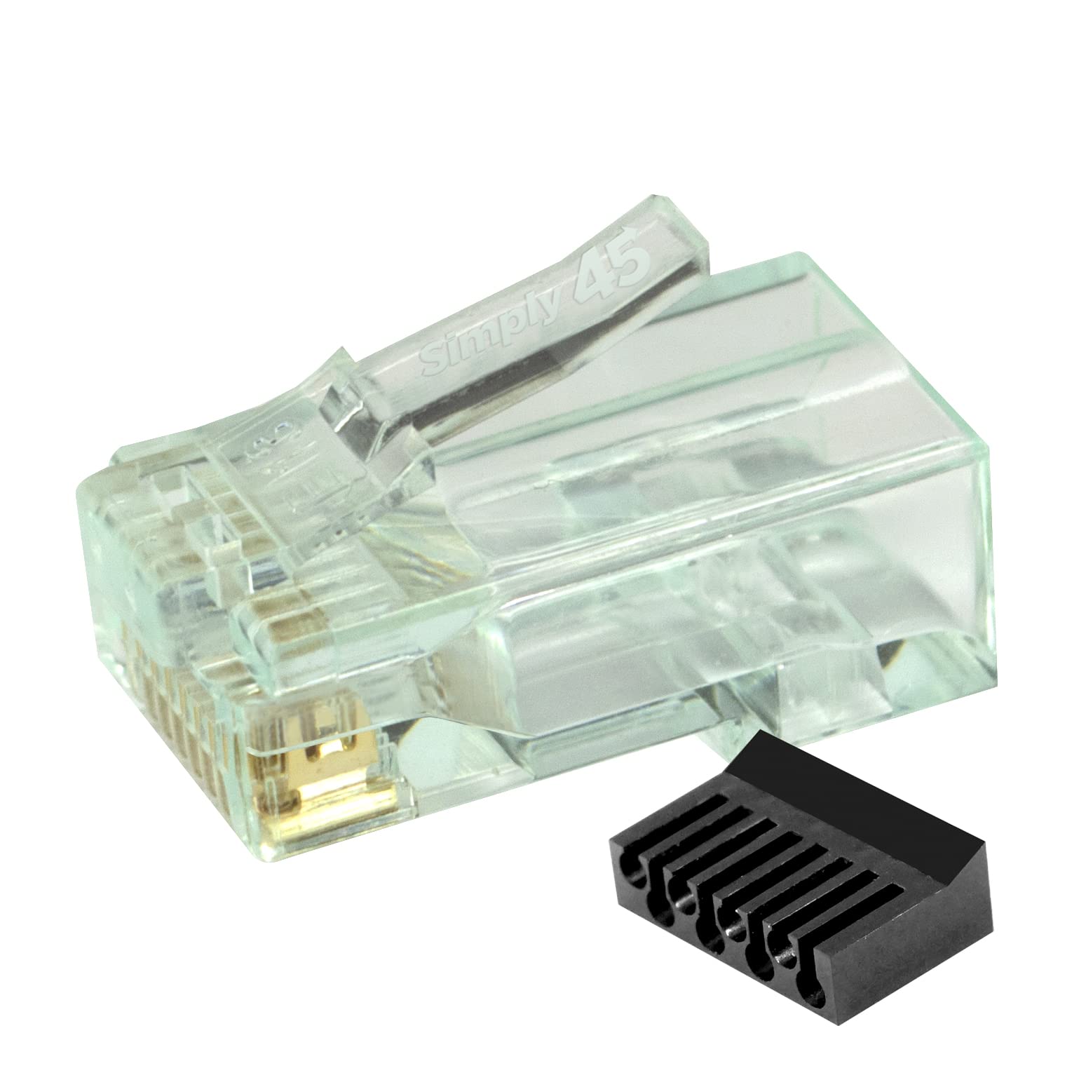Simply45 Cat 6/6A Utp Unshielded We/Ss Rj45 Standard Modular Plug With Bar45 Load Bar For Cat6/6A   Green Tint   100 Piece Jar,