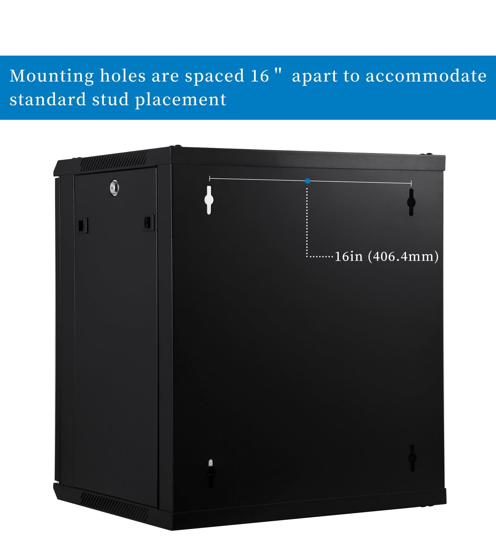 Rackpath 12U Performance Wall Mount Server Cabinet Network Rack Enclosure, Quiet Cooling Fan, Locking Glass Door, Black