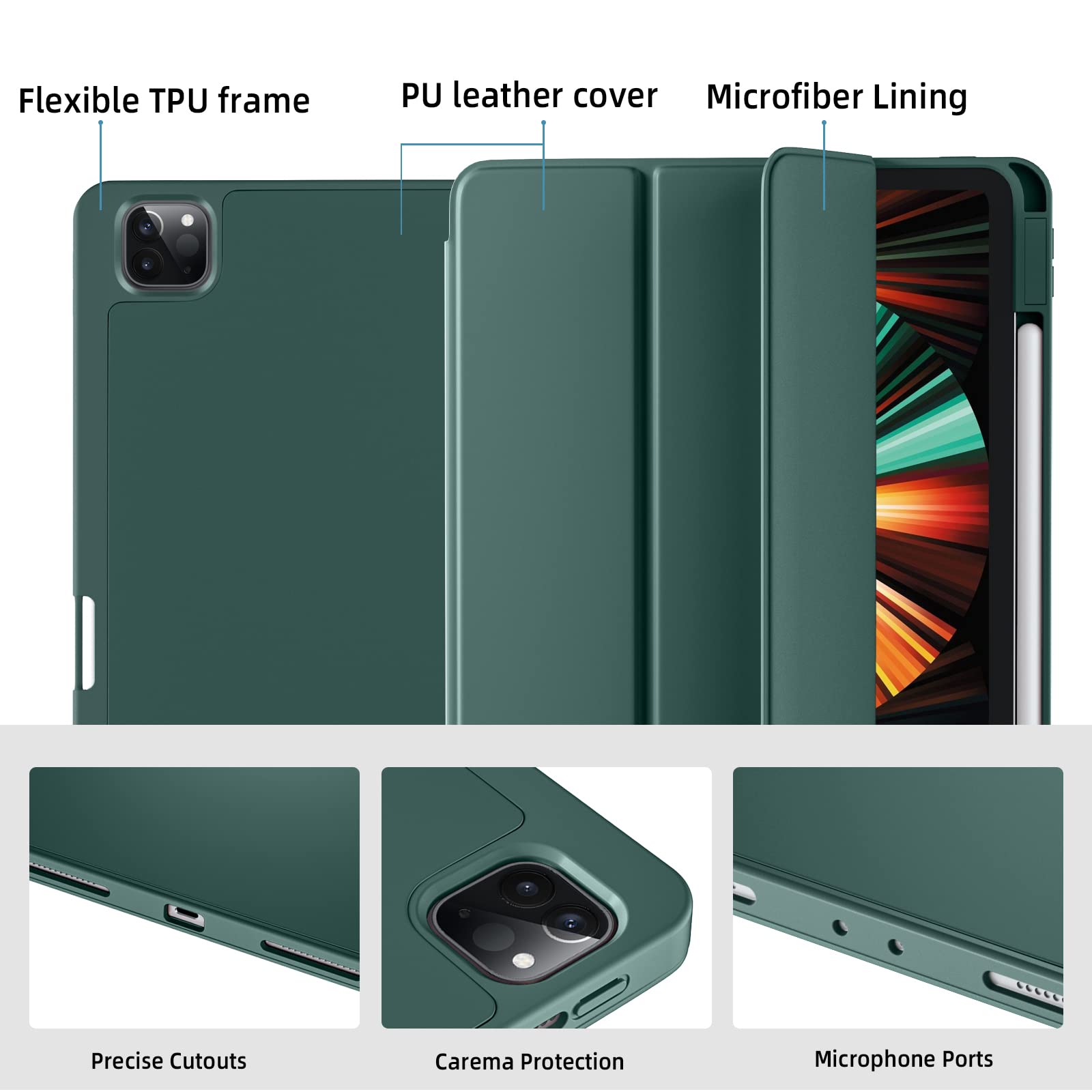 Wenlaty Case For Ipad Pro 11 Inch 4Th Generation 2022 With Pencil Holder, Protective Cover With Soft Smooth Tpu Back, Also Fit F