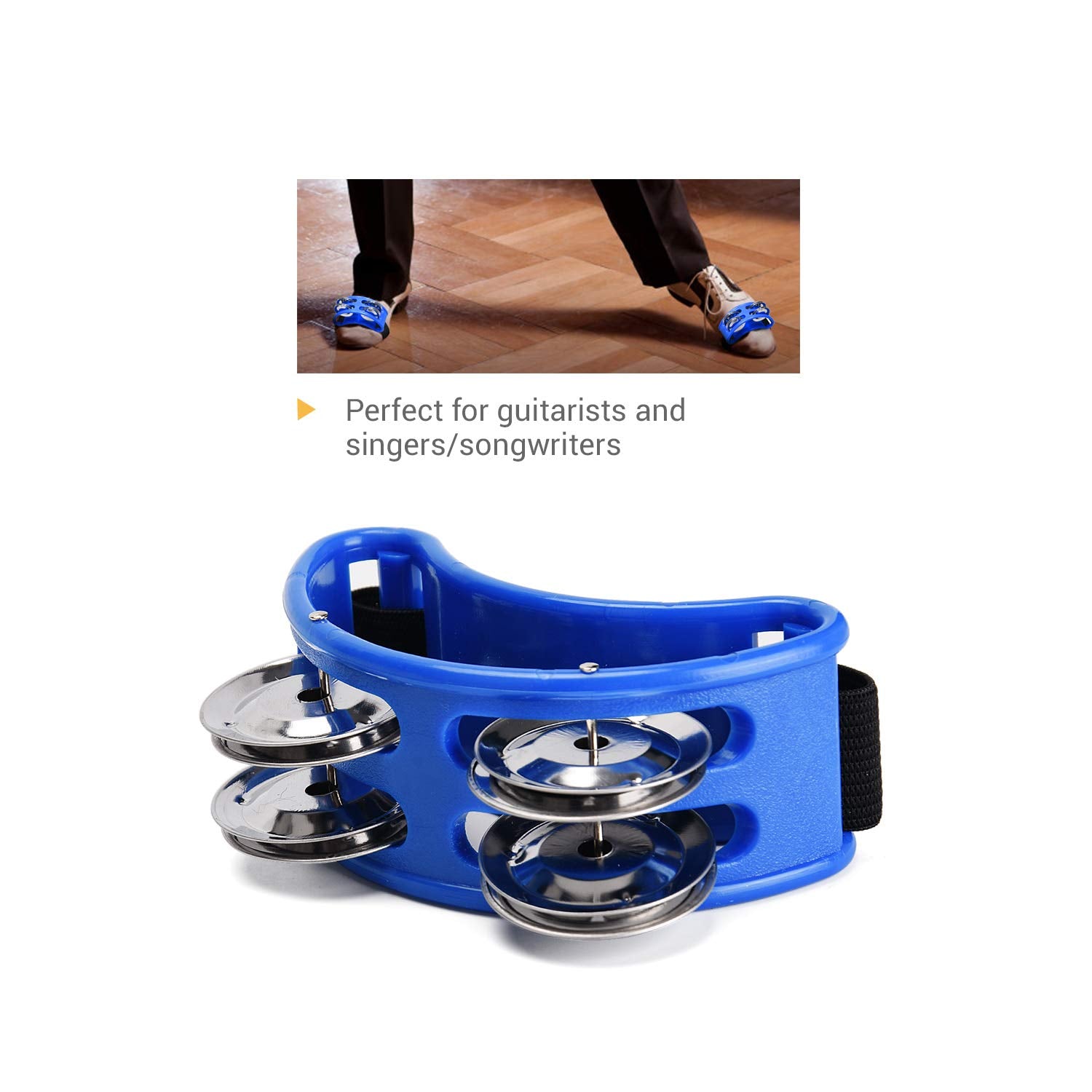 Facmogu 2Pcs Foot Tambourines With Metal Jingles, Foot Percussion Musical Instrument, Foot Drum Set With Elastic Band For Dancin