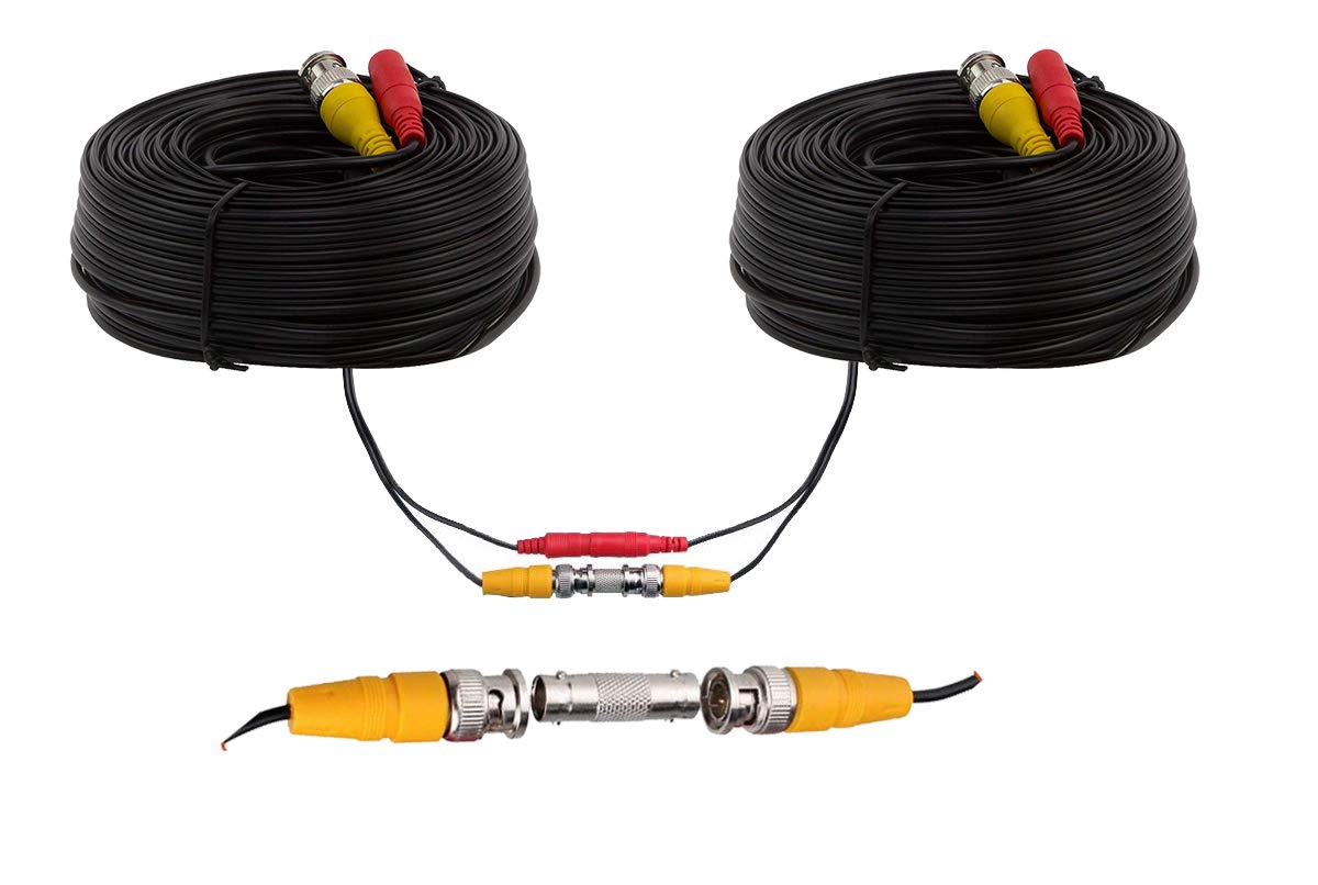100Ft Pre Made All In One Bnc Video And Power Cable With Connector For Surveillance Cctv Security Camera Video System   Black