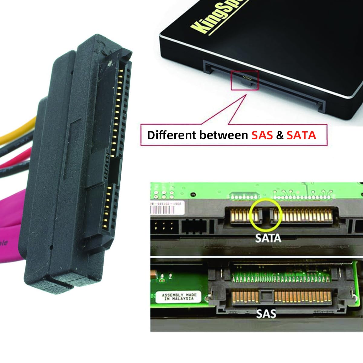 chenyang SAS SFF-8482 29Pin Male to Female Extension Cable Copper Black 0.5m