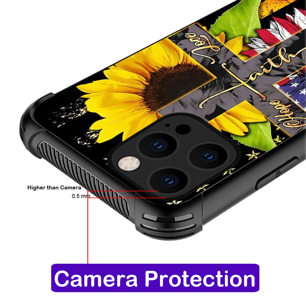 ZHEGAILIAN iPhone 13 Case Faith Sunflower USA Flag Shockproof Reinforced Corners TPU & Acrylic 6.1 inch