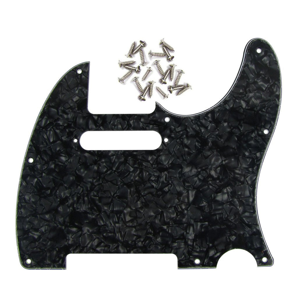 FLEOR 8 Hole Tele Pickguard w/Screws Fit USA/MX Standard Telecaster Pickguard Replacement, 4Ply Black Pearl