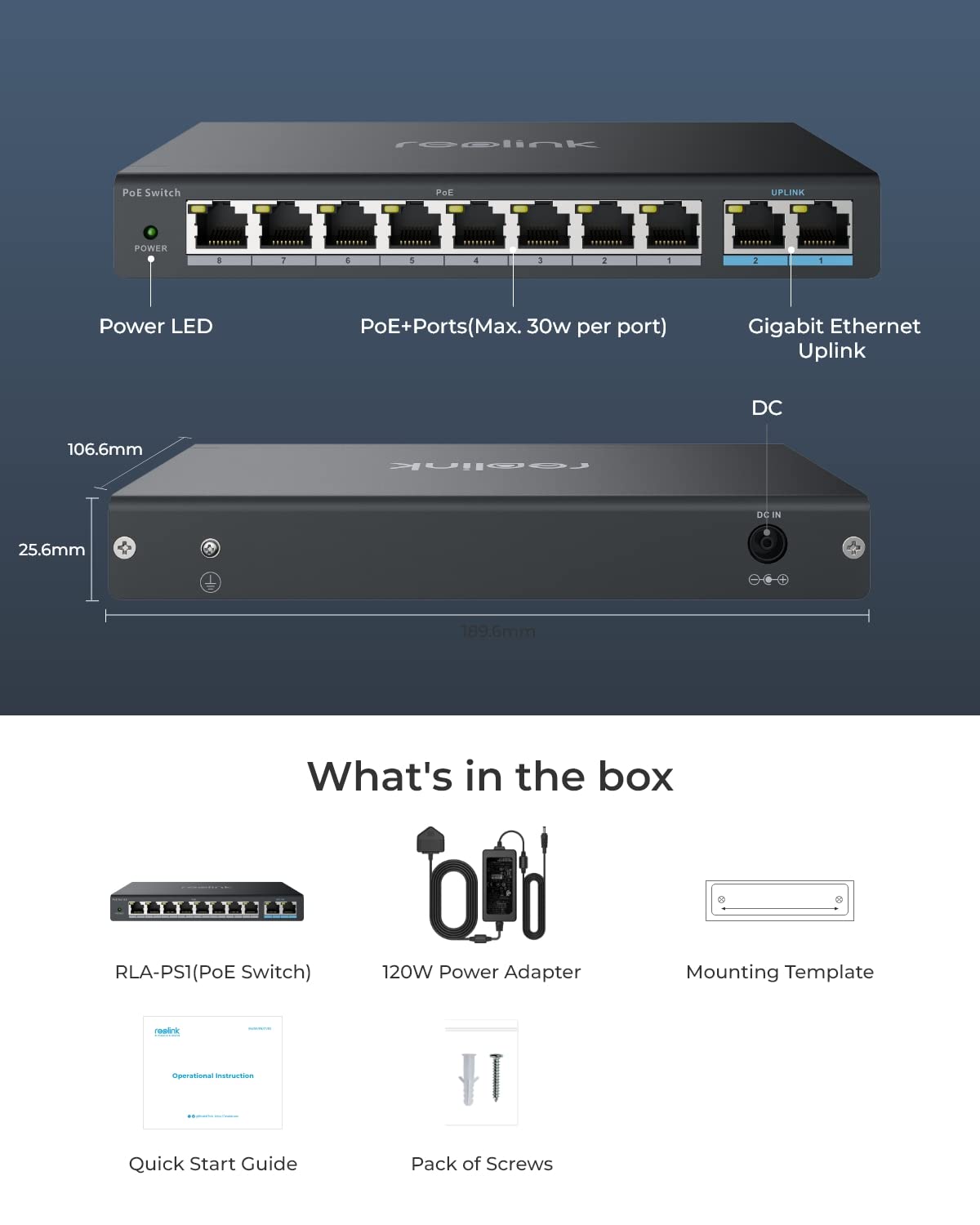 Reolink Poe Switch With 8 Poe Ports, 2 Gigabit Uplink Ports, 120W For All Poe Ports, Ideal For Reolink Rln36 Nvr And Reolink Poe