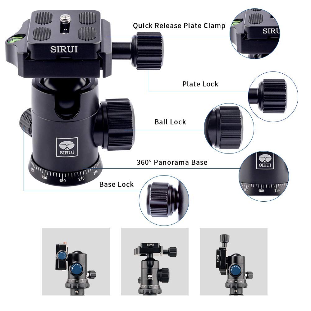 Sirui Tripod For Camera, 2 In 1 Aluminum Camera Tripod Monopod, Compact Travel Tripod With 360 Panorama Ball Head, Professional Tripod For Dslr Video Camcorders 17,6Lbs Load (Mt1005+M10)