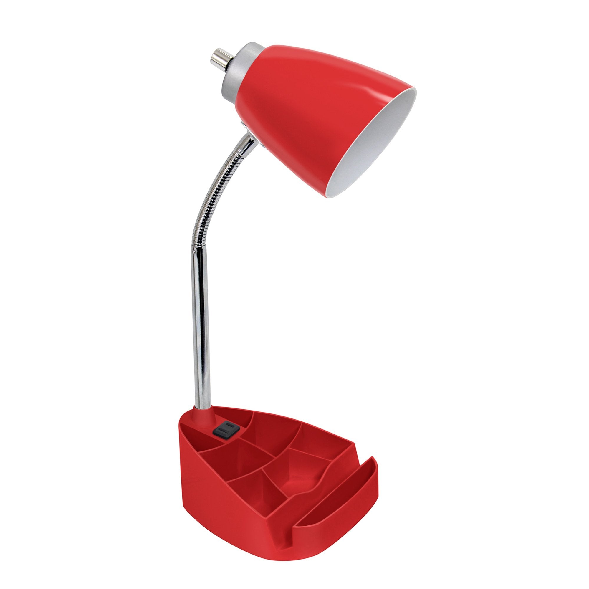 Limelights Ld1057 Red Gooseneck Organizer Desk Lamp With Ipad Tablet Stand Book Holder And Charging Outlet, Red 6.5 X 7 X 18.5